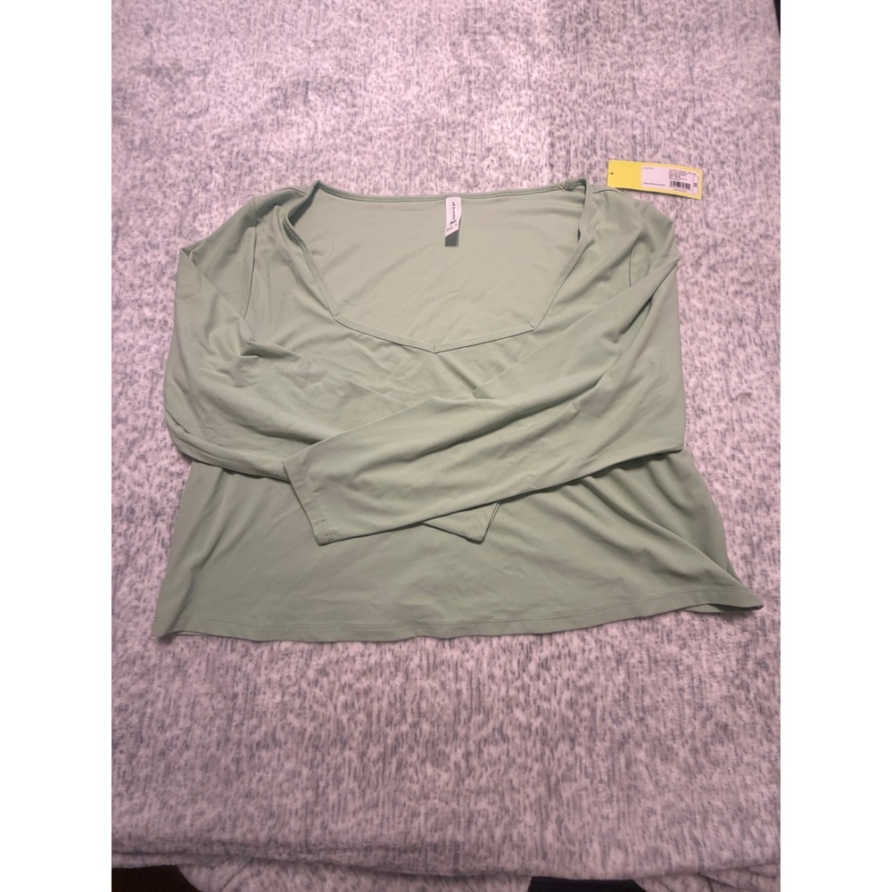 All in Motion Women's Long Sleeve Square Neck Top Fern Green‎ Size 3X NWT